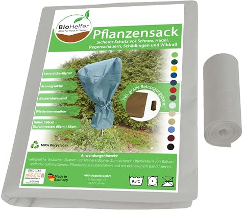 AMF Life Pflanzensack + Befestigungsband, Frostschutz für Pflanzen Husse 85cm Ø, Höhe: 150cm weiß