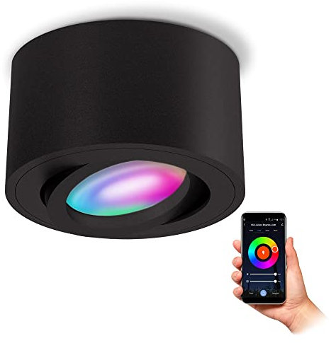 SSC-LUXon CELI-1BM Aufbauspot schwarz schwenkbar flach mit WLAN Smart RGB CCT LED Lampe - Deckenspot kompatibel mit Alexa, Siri & Google
