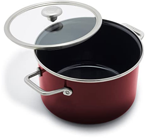 Merten & Storck Europäisch gefertigtes Kochgeschirr aus emailliertem Stahlkern, 6,3QT Suppentopf mit Deckel, Induktion, PFAS und PTFE-frei, spülmaschinenfest, ofen- und grillfest, Merlot Red