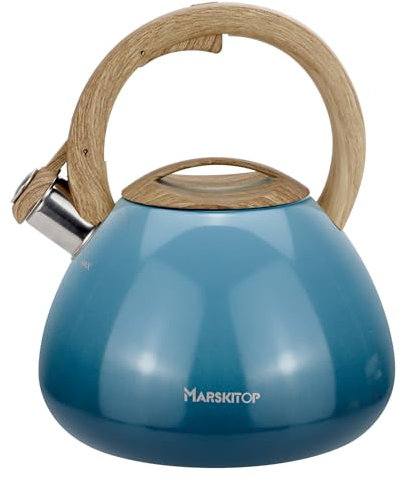 MARSKITOP Tea Kettle Stovetop Whistling Tea Pots for Stove Top Food Grade Stainless Steel Teapot for Induction Cooktop, 2.6 Quart, Blue