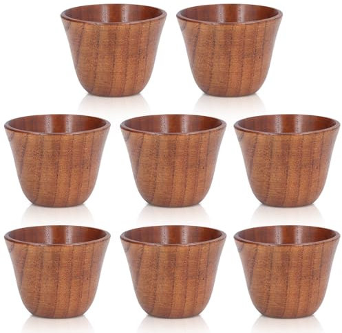 8pcs Japanese Tea Cups - Wooden Tea Cups for Drinking, 50ml Natural Wood Heat Insulation