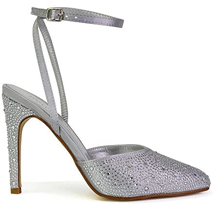ESSEX GLAM Womens Wedding Shoes Ladies Strappy Diamante Satin Bridal Stilettos Size 3-8