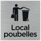 Pictogramme Local poubelles (Q1024). Signalisation Porte 150 x 150 mm. Autocollant souple ou plaque alu brossé 2 mm ep. - Adhésif aspect aluminium brossé - Adhésif aspect aluminium brossé -