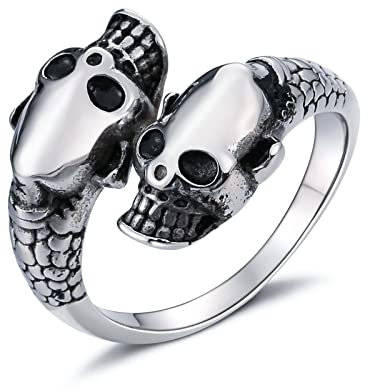 Whoiy Silberring Unikat, Männer Ring mit Stein 17mm Edelstahl Gotischer Ring Skelettschädel Ringgröße 60 (19.1) Gravierbar