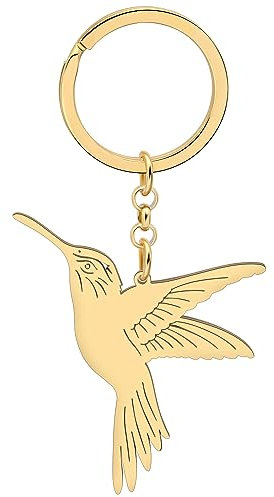 BAMAY Edelstahl Schlüsselanhänger Vögel Kolibri Taube Eule Auto Schlüsselbund Schmuck Geschenke für Frauen Mädchen Tasche Charms (Kolibri Vergoldet)