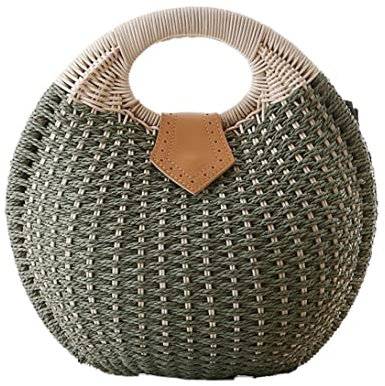 Strohtasche Strohsack Stroh Strandtasche Stroh Handtasche Gewebte Damen Rattan Handgewebte Runde Schale Top-Griff Tasche Sommer Weibliche Lässige Tote Clutch Strandtasche Korbtasche Geflochten ( Blue
