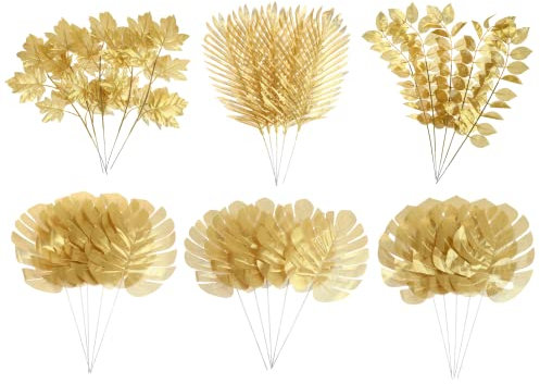 GANAZONO Hochzeitsdeko 30 X Goldene Palmblätter Künstliche Tropische Monstera-Pflanze Dschungel-Themenparty Blätter Dekorationen Für Babyparty Party Hochzeit Tischdekoration Kunstpflanze