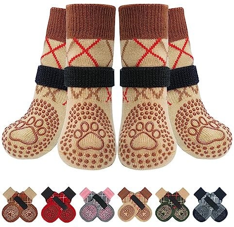 BEAUTYZOO Hundesocken Anti Rutsch, Doppelseitige Hundesocken Leckschutz mit Klettverschluss Riemen für Innenbereich Pfotenschutz für Hunde, Schuhe für Kleine, Mittlere und Große Hunde, 6er-Set