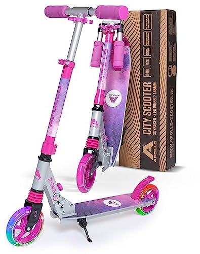 Apollo LED Skyracer – Trottinette Urbaine à Suspension avec Roues LED 145 mm, modèle Pliable et réglable en Hauteur pour Enfants et Adolescents, adaptée au Freestyle