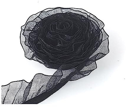 PWHUYJLEY 10M 10MM Rüschenband Elastisch, Spitze Rüschengummi für Hochzeit Dekorative Kleidung Haar DIY Nähen Zubehör (Schwarz)