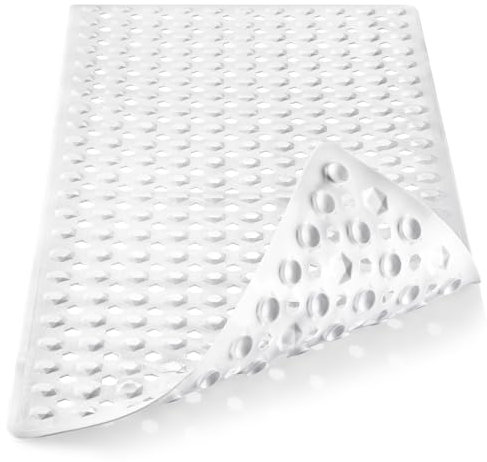 DOPROP NON Slip Shower Mat for Inside Extra Long Anti Slip Bathtub Mat for Elderly Children Vinyl Bath Mats Rugs Runners with Strong Suction Cups Drain Holes White Bathroom Accessories,88X40CM