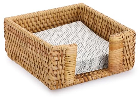 SUMTree Quadrat Rattan Serviettenhalter für Esstisch Küche Handtuchhalter für Bad Eitelkeit Dekorative Toilette Tank Korb für Tissue-Papier Handtuch Lagerung Handarbeiten(Klein,Braun)