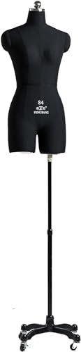 Damen Kleiderpuppe Schneiderpuppe Nähen Schaufensterpuppe mit Rädern,Weiblich Schneiderpuppe aus Styropor Verstellbare Höhe (Schwarz, Model 88)
