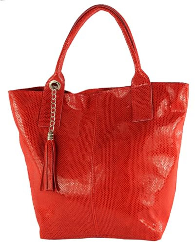 modamoda de - T248 - Ital. Shopper Large mit Innentasche aus Leder, Farbe:Signalrot