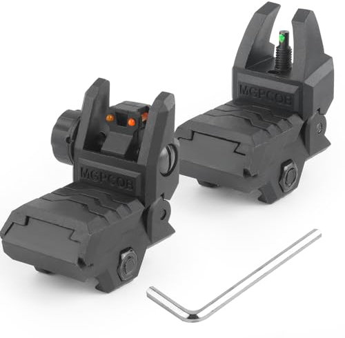 ZBULAR ZR-A2 Flip Up Front und Rear Backup Visiere mit grün-roten Faseroptik-Punkten, werkzeuglos einstellbares Visier schneller Übergang (schwarz)