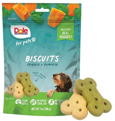 Dole for Pets Dog Biscuits Assorted Spinach + Pumpkin Mix, Real Vegetable Flavor Vegan Crunchy Treats, No Wheat Corn Soy or Artificial Additives, Bite Size Training Snacks for Dogs, 7 Oz