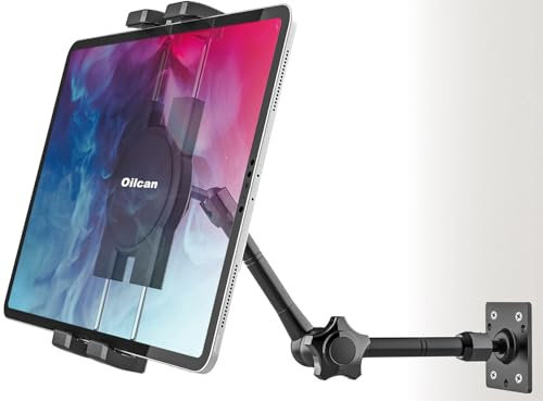 Oilcan Soporte Tablet Pared Articulado, Soporte Pared iPad Multiángulo [Brazo de Aluminio Ajustable] para Habitación, Cocina, Tiendas, para iPad Pro Air Mini, Galaxy Tab, Lenovo, Móvils, 4-12,9