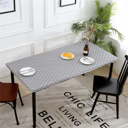 Morbuy Rechteckige Drucken Elastische Tischdecke, Rechteckig Tischdecke mit Gummizug Spanntischdecke Gartentischdecke für Outdoor Picknick Camping Partys (4FT=122 * 61CM,Grau kariert)