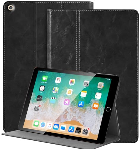 NANRUIL Leder Hülle für iPad 10,2 Zoll 9./8./7.Gen 2021/2020/2019 | Echtes Leder Huelle,Tablet Schutzhülle Case Cover,Auto Wachen/Schlafen.Schwarz