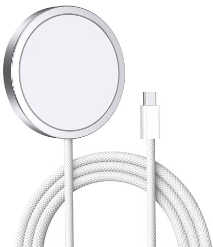 Magnetic Fast Charger - 15W【MFi Certified】Magnetic to USB C Braided Charging Cable (1m/3.3ft) for iPhone 15/15 Pro/15 Pro Max/15 Plus/14/13/12, AirPods Pro Series, Portable Induction Charger, Silver