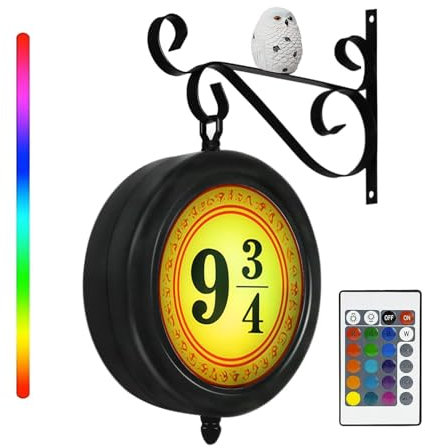 Syfunlv 9 3/4 Hängende Nachtlicht, Vintage Hängendes Nachtlicht, Vintage-Schild-Wandlampe, Doppelseitig, mit USB-Aufladung, 16 Farbwechsel mit Fernsteuerung, Geschenk für Filmliebhaber, Schwarz