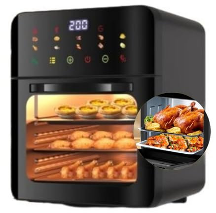 25L Freidora de aire, sin freidora, control de voz, freidora de aire multiprograma y 3 bandejas de cocción, mini horno con pantalla táctil LED, libro de recetas, 70°C-200°C