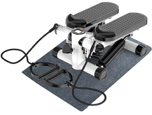 Aolawco Stepper für Zuhause mit Power Ropes, Mini Stepper 100kg mit LCD-Monitor, Matte, Up-Down Swing Stepper für Bein/Arm/Butt Training, Home Office Fitness Exercise, Schwarz