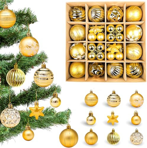 FePen 42 Piezas Bolas de Navidad Doradas, Bolas de Navidad Personalizadas, Bolas Arbol de Navidad, Adornos Arbol Navidad, Decoracion Navidad Hoga