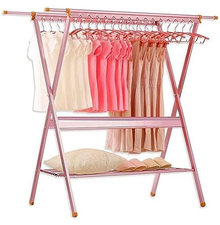 Stendibiancheria Stendino Da Esterno Stendibiancheria Regolabile Stendibiancheria Stendibiancheria Multifunzione Da Pavimento Con 30 Fori Per Il Vento 2 File Aste 6 Poli Stendino Salvaspazio(Rose Gold