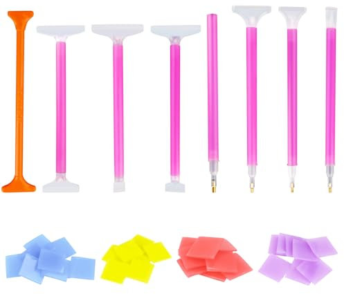 HJJMN 8Pcs Diamond Art Tools Accessories Pen, 5D DIY Diamond Embroidery Pen with 4 Color Glue Clay, Drawing Point Drill Pen, Diamond DIY Painting Tools for Embroidery Art