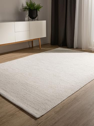 benuta Basic handgewebter Baumwollteppich Ron - Creme 240x340 cm - Handwebteppich aus 100% Baumwolle - Style: Uni, Minimalistisch, Natural Living - Pflegeleicht für Wohnzimmer Schlafzimmer