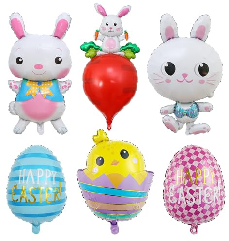 6pcs Osterballons Set, Happy Easter Egg Bunny Ballons, Hasenkopf Folienballons Huhn Ballons Große Folie Ostern Ballons Dekoration für Geburtstag Home Decor Motto Party Dekorationen