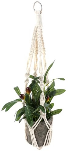 Hanging Planter Holder for Window, Macrame Plant Hanger Indoor, Boho Hanging Planters Baskets for Indoor Plants, Ceiling Crochet Handmade Boho Home Decor Set for Hanging Plants Basket Pot, Ivory