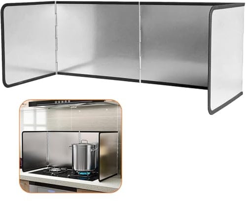 Protector Salpicaduras 4 Lados Pared Plegable, Protector Encimera Cocina con Revestimiento Antiadherente, Placa Antisalpicaduras Portátil Fácil Limpiar para Cocinas Gas, Sartén, Cámping (76x29x30cm)