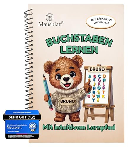 Mausblatt® Buchstaben lernen ab 4 5 6 - Vorschule Übungshefte ab 4 5 6 Junge & Mädchen - lesen lernen Vorschule – Schreiben lernen - Schreibheft 1 Klasse – Montessori Buch