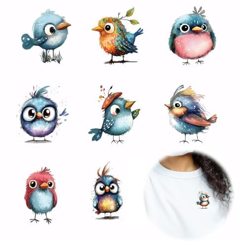 SUPERDANT 9 Stile Niedlicher Vogel Bügelbilder Wärmeübertragung Patches Cartoon Bügelbilder Kunststofffolie Erdbeer Kirsch Aufbügler Für Mädchen T Shirts Leinentaschen Hüte Jacken DIY