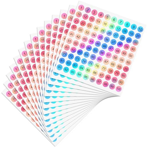 14 Blatt Zahlen Aufkleber,1-100 Fortlaufende Zahlen Aufkleber,10mm Klebezahlen Nummer Selbstklebende Bunt Klebepunkte Etiketten Nummern Sticker,zum Sortieren des Inventars Organisieren Codierung