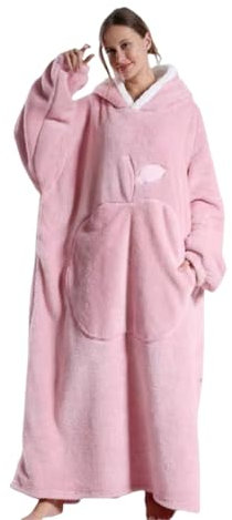 dwxnauixl Warme und gemütliche Riesen Kapuzendecke für besonders kühle Nächte. Polyester Tasche, tragbar mit Ärmeldecke für Paare, Rosa