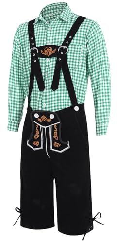 Vhersily Oktoberfest Kostüm für Herren, Bayerische kurze Hose, traditionelles Oktoberfest, Tiroler Bierkleid, kurze Shorts für Herren mit Hosenträgern für Party, Light Green, XL