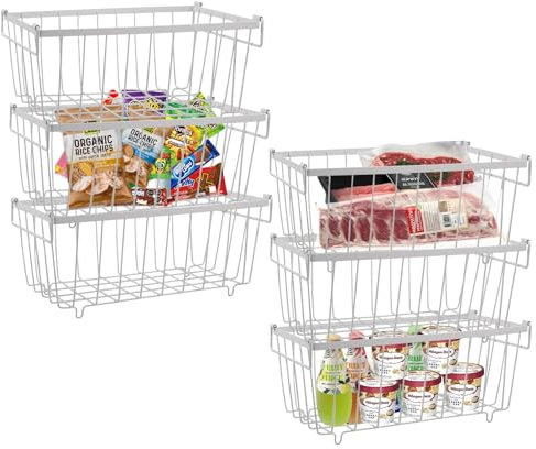 QCXWCJWD 6pcs Chest Freezer Baskets, Stackable Freezer Organizer Bin, Refrigerator Organiser with Double Foldable Handles, Sort Frozen Food, Metal Wire Storage Basket for 198L Chest Freezer