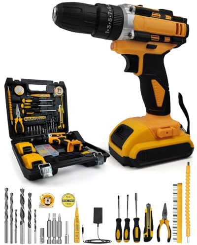 Lorrtta 99-Piece 21V Cordless Drill Kit: Hammer Drill, 42N.m Max Torque, 2-Speed, LED Light for Home, Garden, and DIY Projects