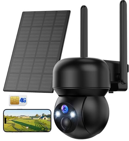4G LTE Camara Vigilancia Exterior Solar: 2K Vigilancia Cámara de Seguridad Batería Inalámbrica sin WiFi con Tarjeta SIM 360° PTZ Camaras de Vigilancia sin Cables Visión Nocturna Color PIR Detección
