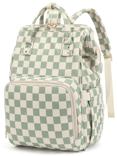 Dezcrab Baby Diaper Bag Backpack for Mom, Large Capacity Travel Nappy Bag for Boys & Girls with Stroller Straps (Corduroy Checkered Green)