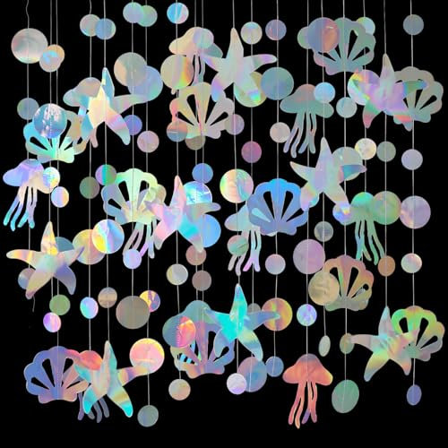 Lvjkes 3 Stück Set Papier Girlande Holographisch Phantomfarbe, Quallen Muscheln und Seestern Girlande für Party deko, Hochzeit, Geburtstags