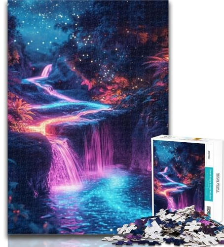 Puzzles Neon Waterfall 1000-teiliges Puzzle für Erwachsene, Geschenke, ganze Familie, geeignet für und 14 26x38cm