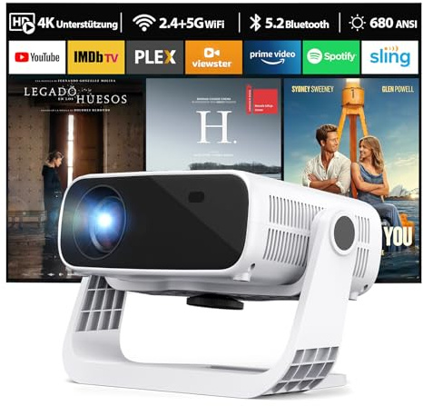 Wielio 2025 New Smart Projector Built-in Apps, Android 11, Native 1080P 4K Supported WiFi 6 Bluetooth 5.2, 28000 Lumens, Low Fan Noise (<30dB), Home Cinema Projector for iOS/Android/PS5