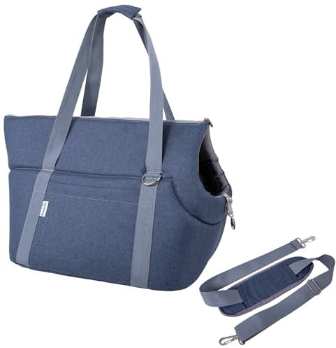 BOUTIQUE ZOO Hundetragetasche XL bis 15 kg – große Transporttasche für mittelgroße Hunde & Katzen – weich, faltbar & waschbar – 52×35×39 cm – Denim-Imitat