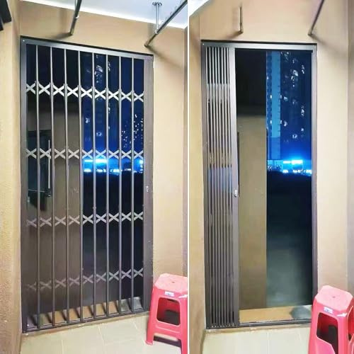Fenstergitter Einbruchschutz Diebstahlsicherung Schiebetüren/Fenstergitter mit Schloss, Klappbare Fenstersicherungen Zum Einschieben Ausziehen, Notausgangsgeländer Aluminium(W120xH210cm/48x82in)