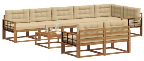 vidaXL Outdoor-Sofagarnitur mit Kissen 9 pcs Natur und Beige, Outdoor-Sitzmöglichkeiten, Garten-Lounge-Sofaset, Langlebige Terrassen-Sektional, Modernes Gartenmöbel