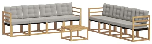 vidaXL Outdoor-Sofagarnitur mit Kissen 9 pcs Weiß und Hellgrau, Moderne Garten-Couch, tolles Set für Bequeme Lounge, langlebige Möbel, stylische Terrasse